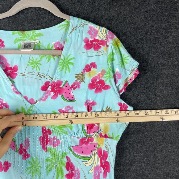 Usindo Y2K Babydoll Dress Womens Large Blue Floral Beaded Sequin Ruffle Fairy - Picture 9 of 15